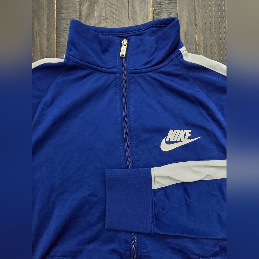 Nike Blue Track Jacket Zip Up Retro Striped Sleeve Kids Size XL
